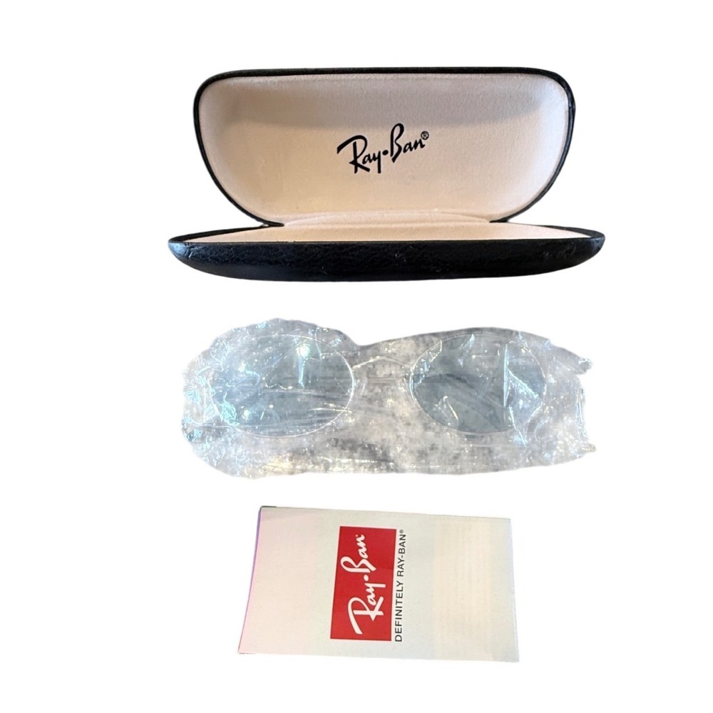 Ray-Ban RB3134 Sidestreet Silver Oval Sunglasses Blue Tint Made in Italy 52-19